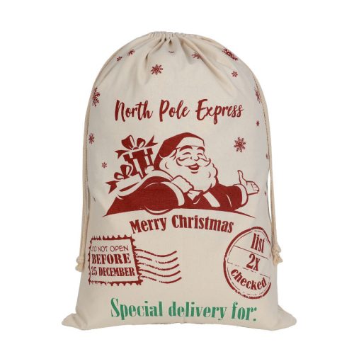 50x70cm Canvas Hessian Christmas Santa Sack Xmas Stocking Reindeer Kids Gift Bag, Cream – Snowflakes Santa