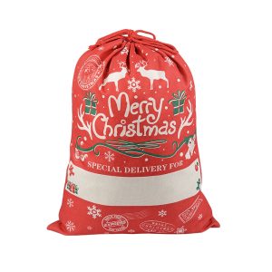 50x70cm Canvas Hessian Christmas Santa Sack Xmas Stocking Reindeer Kids Gift Bag, Red - Reindeer Gift