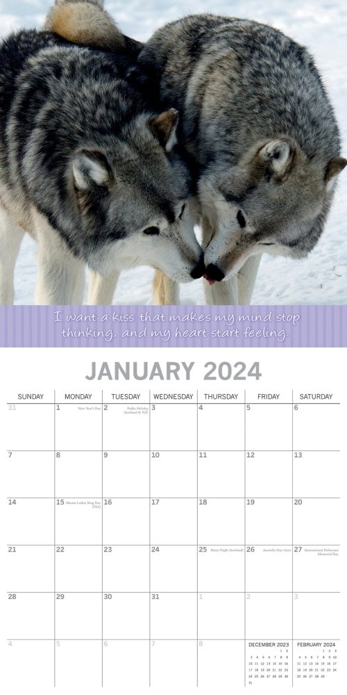 Kisses 2024 Square Wall Calendar Pets Animals 16 Months Premium Planner New Year