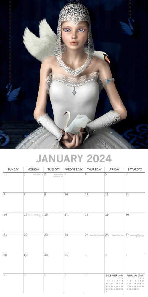 Fantasy Art – 2024 Square Wall Calendar 16 Months Arts Planner New Year Gift