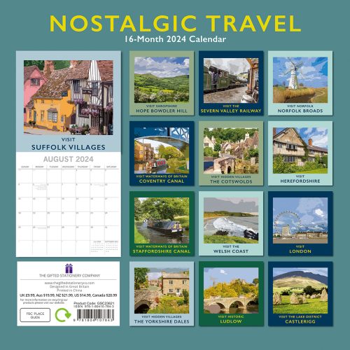 Nostalgic Travel – 2024 Square Wall Calendar 16 Month Arts Planner New Year Gift