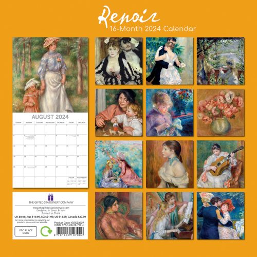 Renoir – 2024 Square Wall Calendar 16 Month Arts Planner Christmas New Year Gift