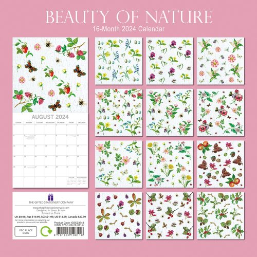 Beauty of Nature 2024 Square Wall Calendar 16 Month Floral Planner New Year Gift