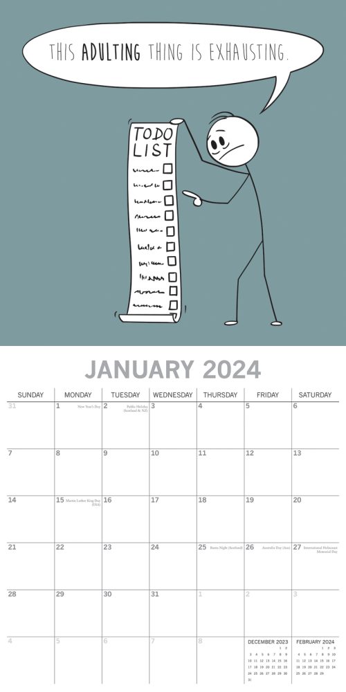 The Scary Reality of Adulting – 2024 Square Wall Calendar 16 Months Planner Gift