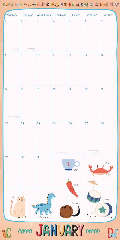 My Family Organiser Unicorn – 2024 Square Wall Calendar 16 Months School Planner