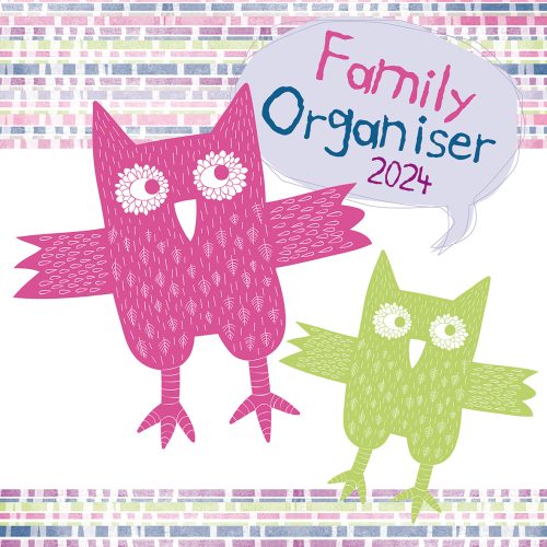 Owls Family Organiser – 2024 Square Wall Calendar 16 Month School Planner Birds