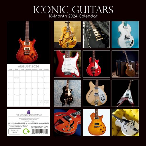 Iconic Guitars – 2024 Square Wall Calendar 16 Months Lifestyle Planner New Year