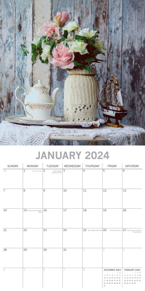 Shabby Chic – 2024 Square Wall Calendar 16 Month Lifestyle Planner New Year Gift