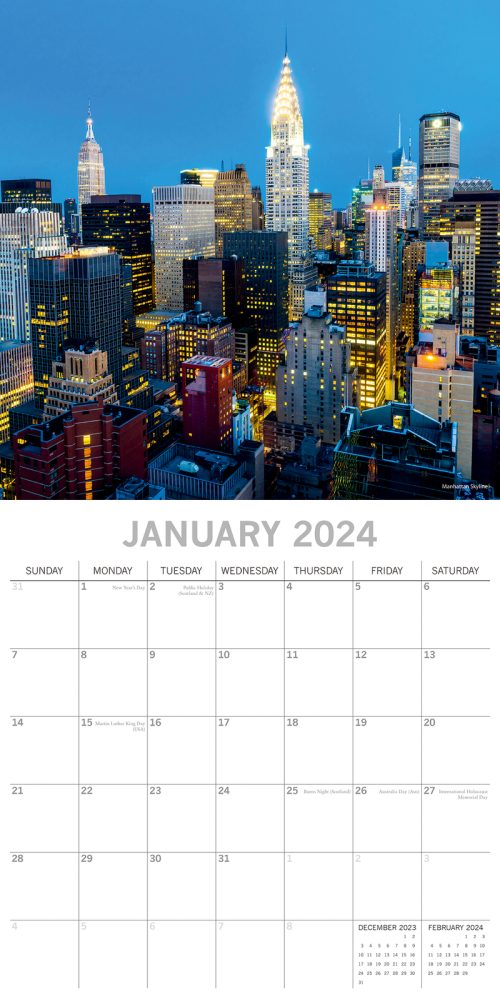 New York – 2024 Square Wall Calendar 16 Month Premium Planner Xmas New Year Gift