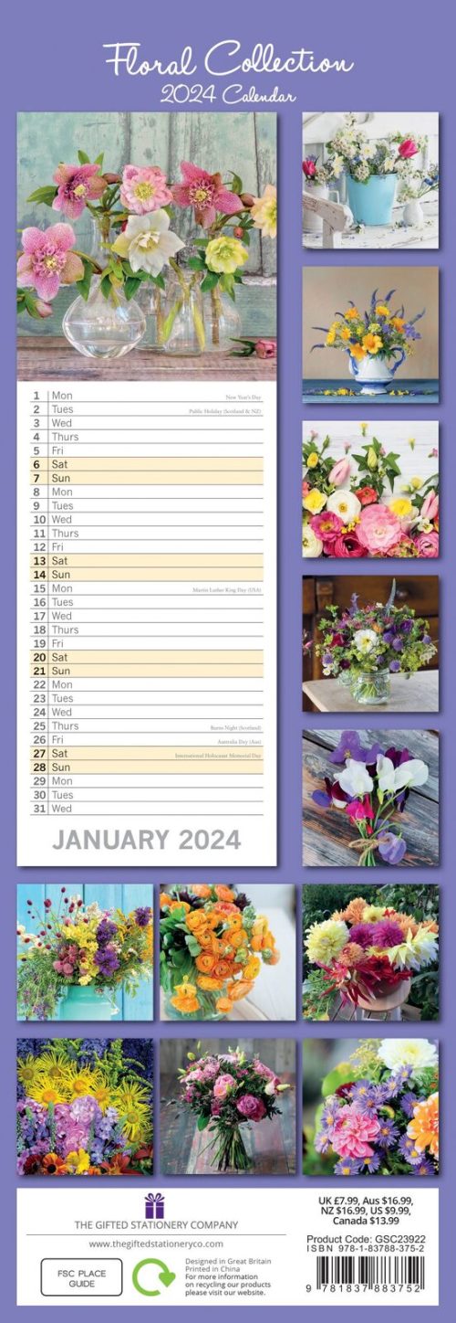 Family Home Organiser 2024 Slimline Slim Wall Calendar Hanging Planner New Year