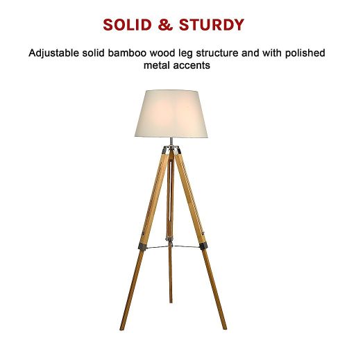 Modern Floor Lamp Wood Tripod Home Bedroom Reading Light 145cm