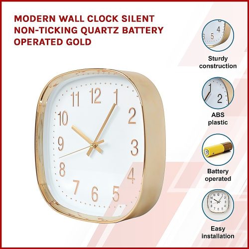 Modern Wall Clock Silent Non-Ticking Quartz Battery Operated Gold