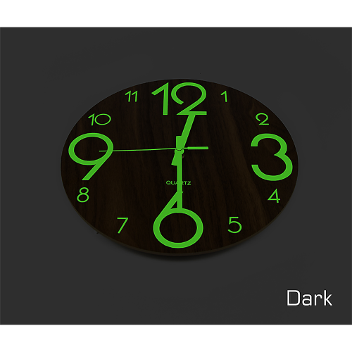 Glow In Dark Wall Clock Luminous Quartz Wooden Non Ticking Home Decor 12”/30cm