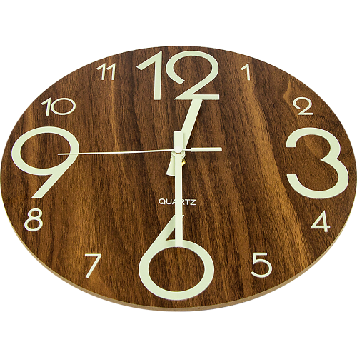Glow In Dark Wall Clock Luminous Quartz Wooden Non Ticking Home Decor 12”/30cm