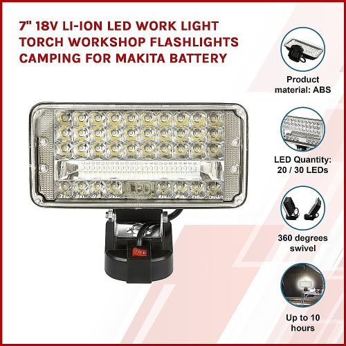 7″ 18V Li-ion LED Work Light Torch Workshop Flashlights Camping for Makita Battery