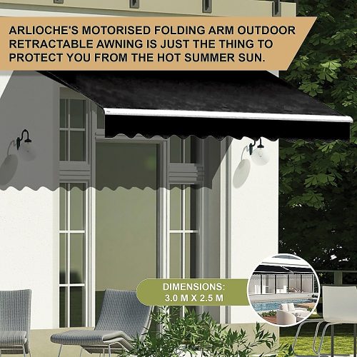Outdoor Folding Arm Awning Retractable Sunshade Canopy Black 3.0m x 2.5m