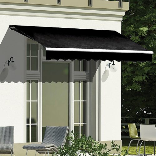 Motorised Outdoor Folding Arm Awning Retractable Sunshade Canopy Black 3.0m x 2.5m