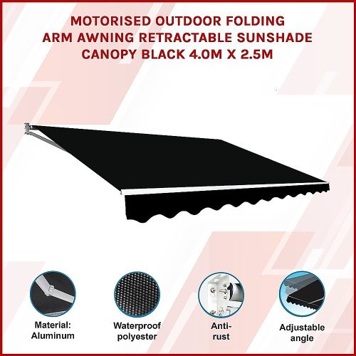 Motorised Outdoor Folding Arm Awning Retractable Sunshade Canopy Black 4.0m x 2.5m