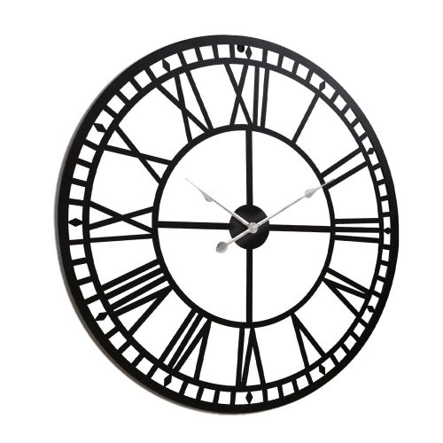 Wall Clock 60CM Large Roman Numerals Round Metal Luxury Wall Clocks Home Decor Black