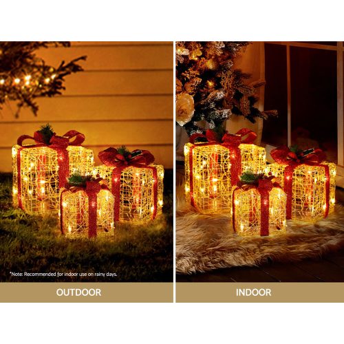 Christmas Lights LED Light Motif Reindeer 3PCS Gift Box Decor 3D