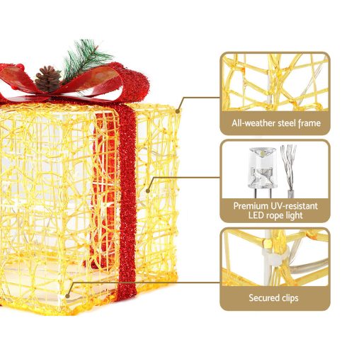 Christmas Lights LED Light Motif Reindeer 3PCS Gift Box Decor 3D