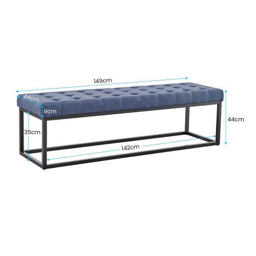 Cameron Button-Tufted Upholstered Bench with Metal Legs – Blue