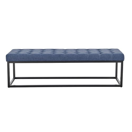 Cameron Button-Tufted Upholstered Bench with Metal Legs – Blue