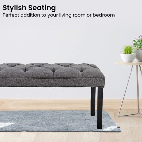 Cate Button-Tufted Upholstered Bench by Sarantino – Dark Grey