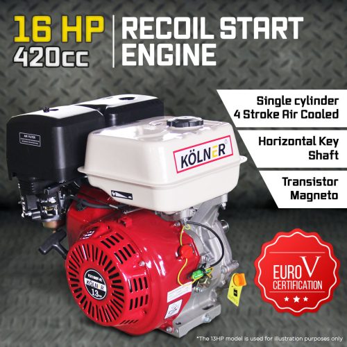 Kolner 16hp 25.4mm Horizontal Key Shaft Q Type Petrol Engine – Recoil Start