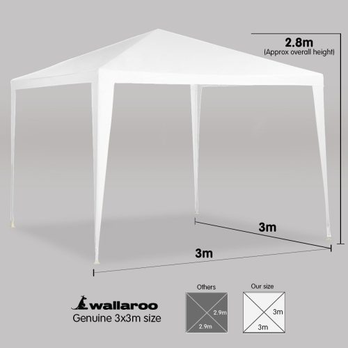 3x3m Wallaroo Outdoor Party Wedding Event Gazebo Tent – White