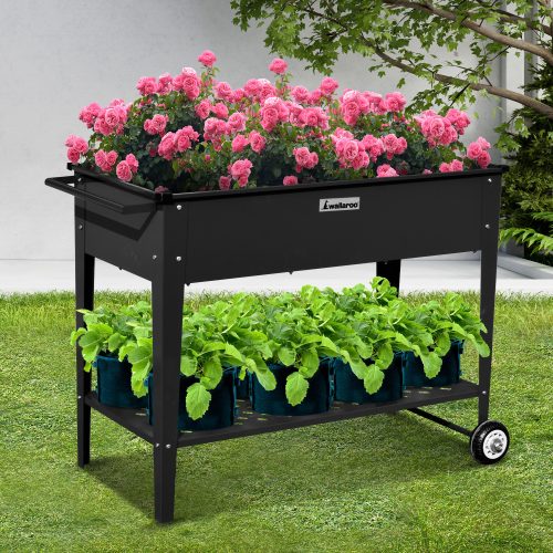 Wallaroo Garden Bed Raised 108.5 x 50.5 x 80cm Galvanized Steel  Black