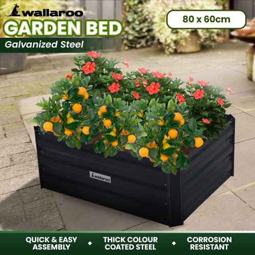 Wallaroo Garden Bed 80 x 60 x 30cm Galvanized Steel – Black