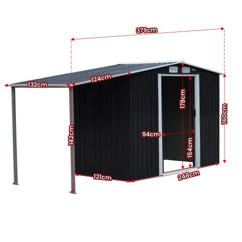 Wallaroo Zinc Steel Garden Shed with Open Storage – Black