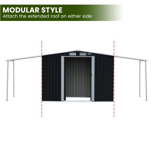 Wallaroo 4x8ft Zinc Steel Garden Shed with Open Storage – Black