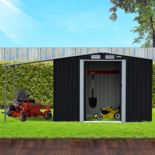 Wallaroo 4x8ft Zinc Steel Garden Shed with Open Storage – Black