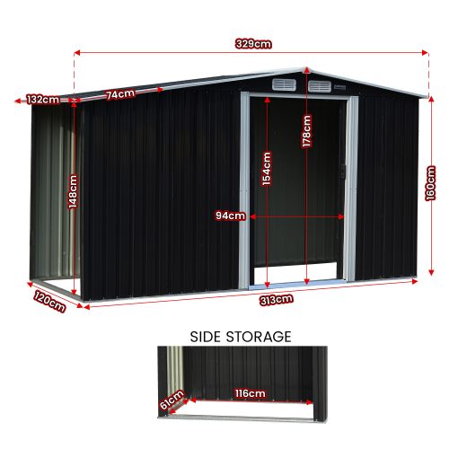 Wallaroo Garden Shed with Semi-Closed Storage – Black