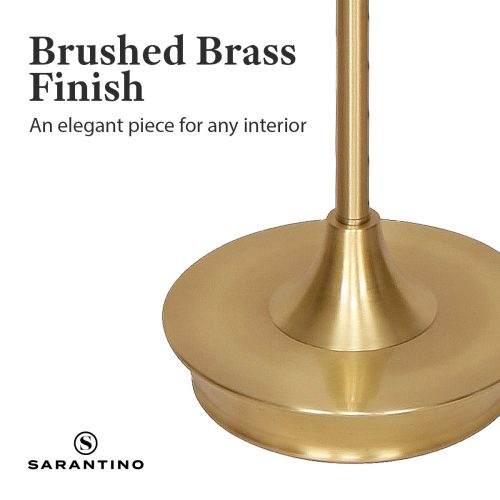 Sarantino Metal Floor Lamp in Brushed Brass Finish Black Linen Shade