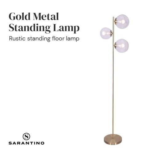 Sarantino 3-Light Gold Metal Floor Lamp with Glass Shades