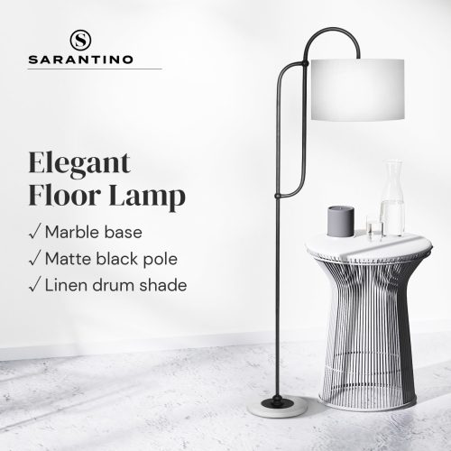 Sarantino Metal Floor Lamp with Marble Base & Off-White Shade