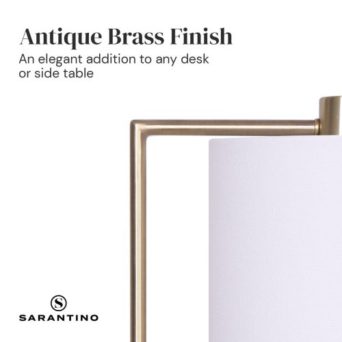 Sarantino Metal Task Lamp with USB Charging Port Antique Brass Finish