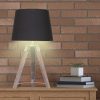 Sarantino Wooden Tripod Table Lamp With Black Taper Fabric Shade