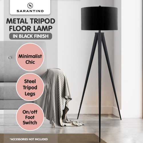 Sarantino Minimalist Modern Tripod Floor Lamp Black
