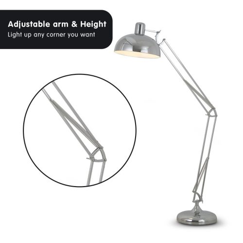Sarantino Metal Architect Floor Lamp Shade Adjustable Height – Chrome