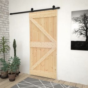 Sliding Door with Hardware Set Solid Pine Wood