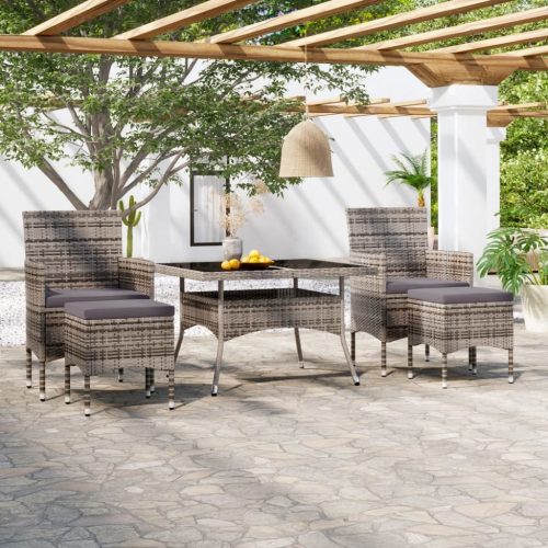 5 Piece Garden Dining Set Poly Rattan and Tempered Glass