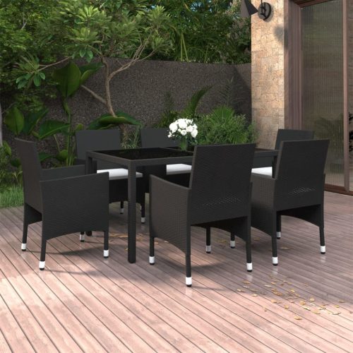 7 Piece Garden Dining Set Poly Rattan and Tempered Glass