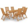 Outdoor Dining Set with Folding Chairs Solid Teak Wood