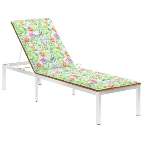 Sun Lounger with Cushion Solid Acacia Wood and Stainless Steel