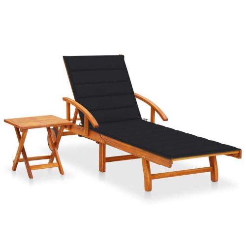 Garden Sun Lounger with Cushion Solid Acacia Wood