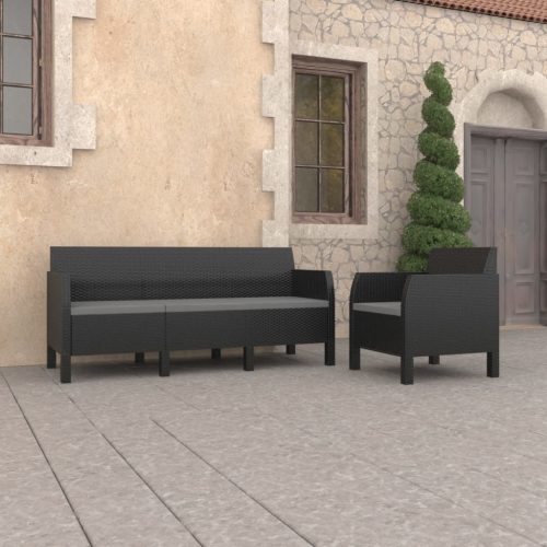 Garden Lounge Set with Cushions PP Rattan Anthracite